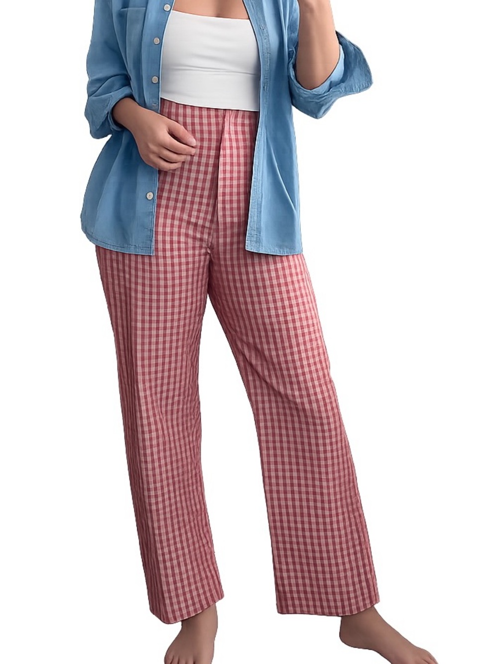 Ali Golden Silk Fly Front Pant Poppy/Ice Gingham NWT L